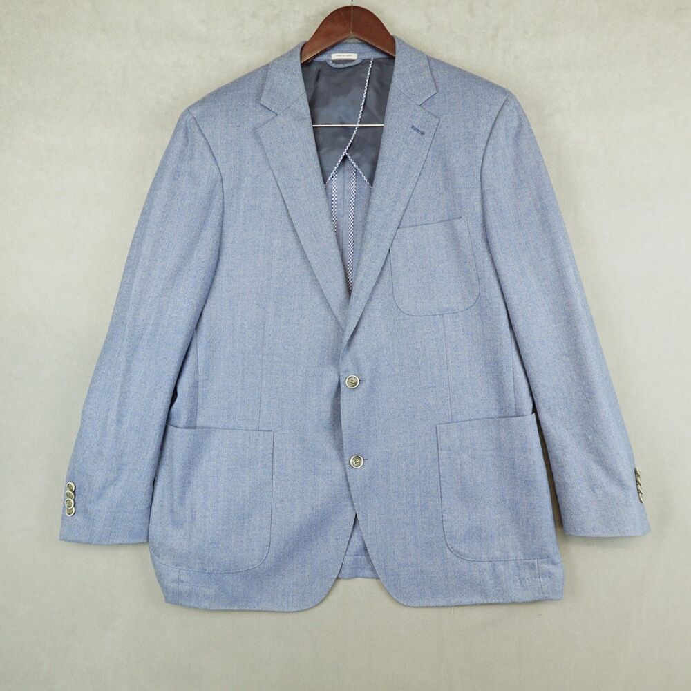 Peter Millar Blazer Wool Sport Coat XL Blue Herringbone 2 Button Unstructured